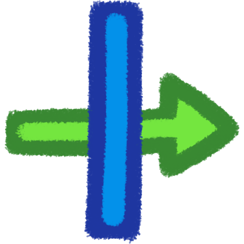 a green arrow pointing right. ontop of the arrow is a blue arrow rectangle (“door”)